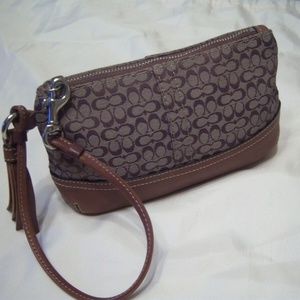 Coach Sig Jacquard Brown Leather Wristlet Wallet